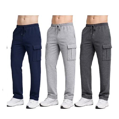 3-Pack Men's Soft Cotton Blend Open Bottom Cargo Sweatpants